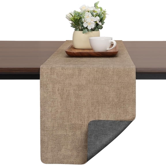 Table Runners 72 Inches Long, Dual-Sided Faux Leather Farmhouse Table Runner Waterproof Heatproof Non-Slip for Living Room Party Home Decor Holiday Decorations(Gray Beige, 12 x 72 Inch)