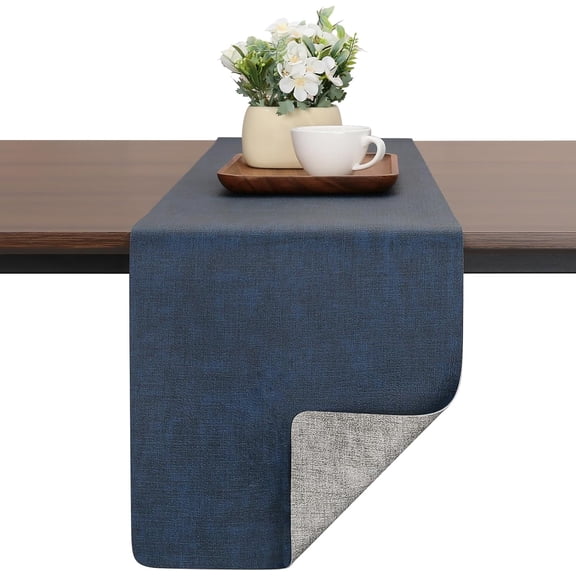 Table Runners 72 Inches Long, Dual-Sided Faux Leather Farmhouse Table Runner Waterproof Heatproof Non-Slip for Living Room Party Home Decor Holiday Decorations(Gray Blue, 12 x 72 Inch)