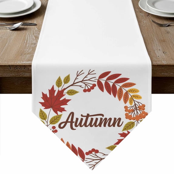 Table Runners 72 Inches Long, Fall Maple Leaves Cotton Linen Kitchen Dining Coffee Table Runner for Party Home Decor, Autumn Plants Rustic Branch Country Tabletop Dresser Scarves Runner 13x72 Inch