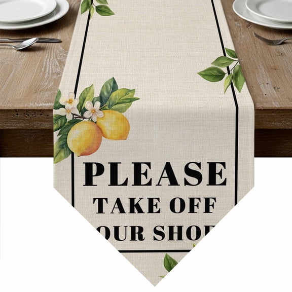 Table Runners 72 Inches Long, Lemon Letter Cotton Linen Kitchen Dining Coffee Table Runner for Party Home Decor, Botanical Fruit Floral Leaves Stripes Beige Tabletop Dresser Scarves 16x72 Inch
