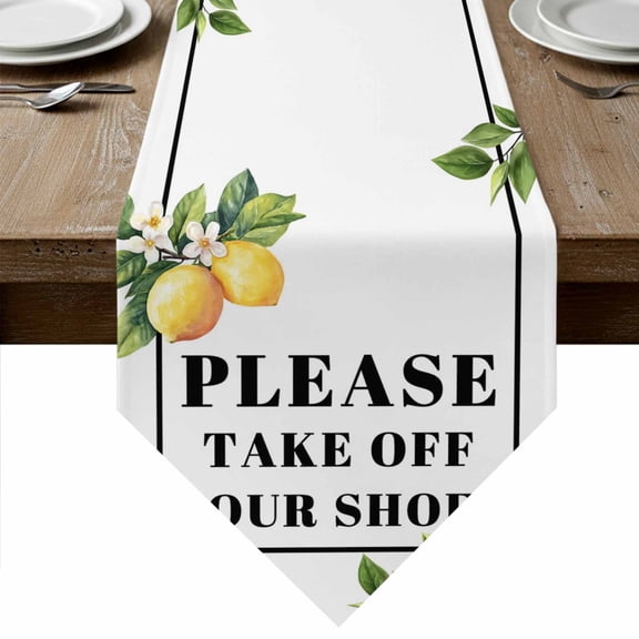 Table Runners 72 Inches Long, Lemon Letter Cotton Linen Kitchen Dining Coffee Table Runner for Party Home Decor, Modern Simple Botanical Fruit Leaves Stripe Tabletop Dresser Scarves 18x72 Inch