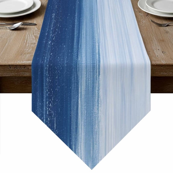 Table Runners 72 Inches Long, Navy Blue Ombre Cotton Linen Kitchen Dining Coffee Table Runner for Party Home Decor, Modern Abstract Art Ocean Oil Painting Tabletop Dresser Scarves Runner 16x72 Inch