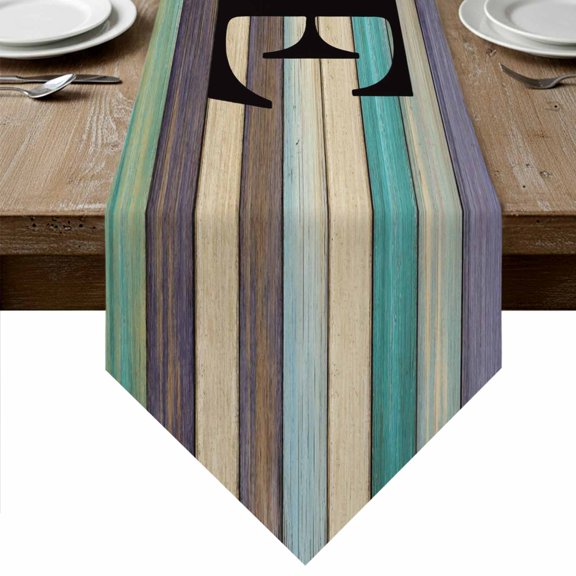 Table Runners 72 Inches Long, Retro Brown Teal Cotton Linen Kitchen Dining Coffee Table Runner for Party Home Decor, Vintage Home Wooden Farmhouse Tabletop Dresser Scarves Runner Decor 13x72 Inch