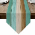 thumbnail image 1 of Table Runners 72 Inches Long, Teal Brown Wooden Cotton Linen Kitchen Dining Coffee Table Runner for Party Home Decor, Farmhouse Vertical Striped Art Tabletop Dresser Scarves Runner Decor 14x72 Inch, 1 of 9