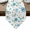 thumbnail image 1 of Table Runners 72 Inches Long, Turquoise Flowers Cotton Linen Kitchen Dining Coffee Table Runner for Party Home Decor, Modern Botanical Floral Leaves Plants Tabletop Dresser Scarves 16x72 Inch, 1 of 9