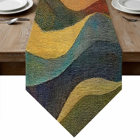 Table Runners 72 Inches Long, Vintage Green Yellow Cotton Linen Kitchen Dining Coffee Table Runner for Party Home Decor, Farmhouse Retro Art Tabletop Dresser Scarves Runner Decor 13x72 Inch