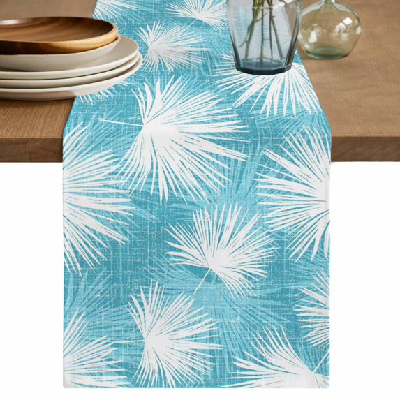 Table Runners 90 Inches Long Dress Scarves, Aqua Blue Palm Leaves Coastal Farmhouse Coffee/Dining/Kitchen Table Decor Table Runner for Living Room, Summer Tropical Botanical 13x90 Inch