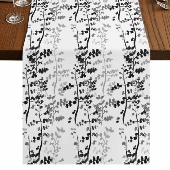 Table Runners 90 Inches Long Dress Scarves, Black Grey Botanical Farmhouse Coffee/Dining/Kitchen Table Runner for Living Room, Spring Floral Summer Farmhouse 13x90 Inch
