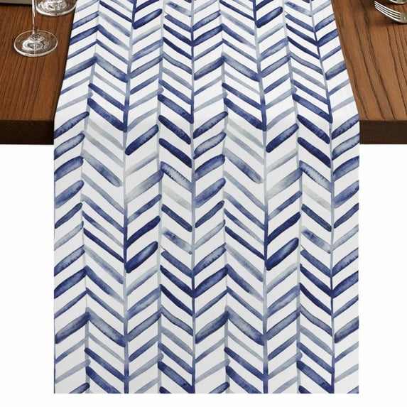 Table Runners 90 Inches Long Dress Scarves, Blue Geometric Farmhouse Coffee/Dining/Kitchen Table Runner for Living Room, Watercolor Chevron Abstract 13x90 Inch