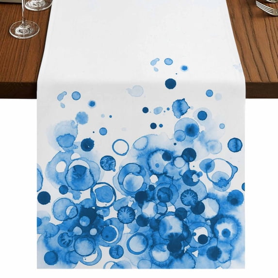 Table Runners 90 Inches Long Dress Scarves, Blue Gradient Farmhouse Coffee/Dining/Kitchen Table Runner for Living Room, Abstract Polka Dots Vintage Modern Art 13x90 Inch