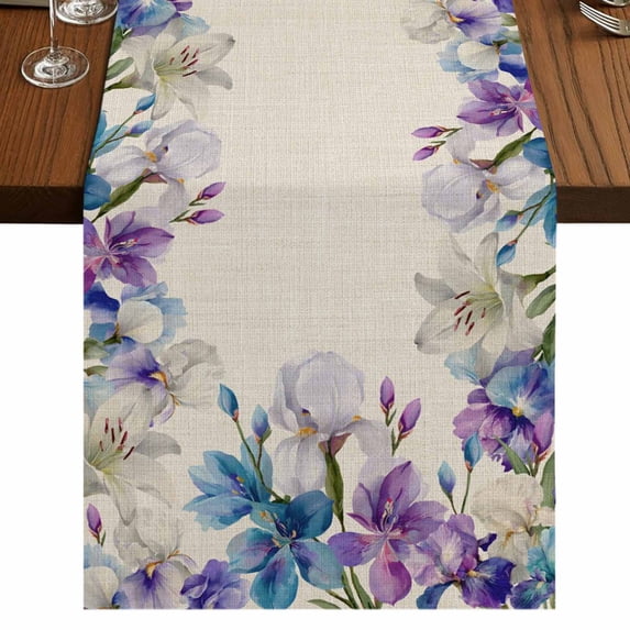 Table Runners 90 Inches Long Dress Scarves, Blue Purple Flowers Farmhouse Coffee/Dining/Kitchen Table Runner for Living Room, Spring Seasonal Botanical Florals 13x90 Inch