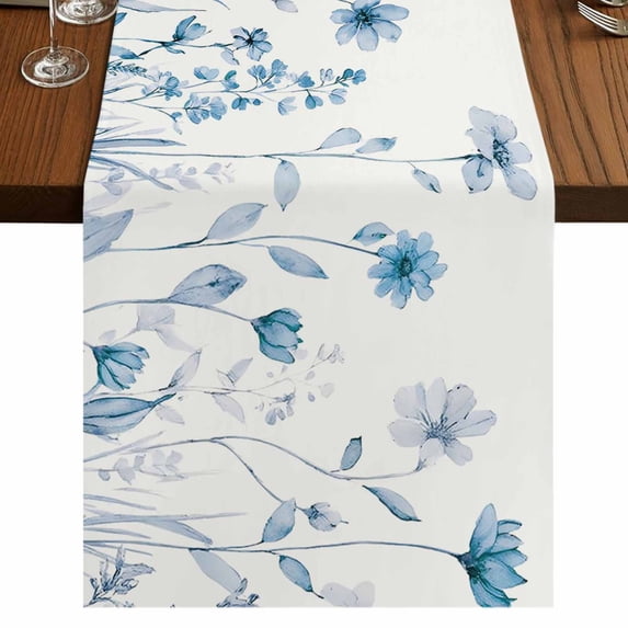 Table Runners 90 Inches Long Dress Scarves, Blue Spring Floral Farmhouse Coffee/Dining/Kitchen Table Runner for Living Room, Summer Flowers Botanical Elegant 13x90 Inch
