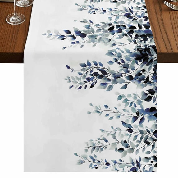 Table Runners 90 Inches Long Dress Scarves, Blue Teal Eucalyptus Farmhouse Coffee/Dining/Kitchen Table Runner for Living Room, Weeping Botanical Leaf Watercolor 13x90 Inch