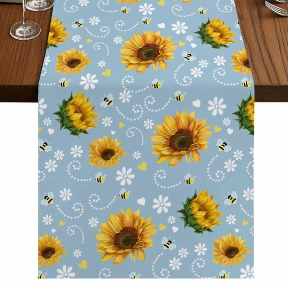Table Runners 90 Inches Long Dress Scarves, Blue Yellow Sunflower Farmhouse Coffee/Dining/Kitchen Table Runner for Living Room, Summer Botanical Farmhouse Floral 13x90 Inch