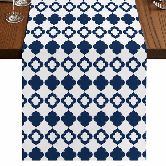 Table Runners 90 Inches Long Dress Scarves, Bohemia Farmhouse Coffee/Dining/Kitchen Table Runner for Living Room, Minimalist Geometric Pattern Abstract Dark Blue 13x90 Inch