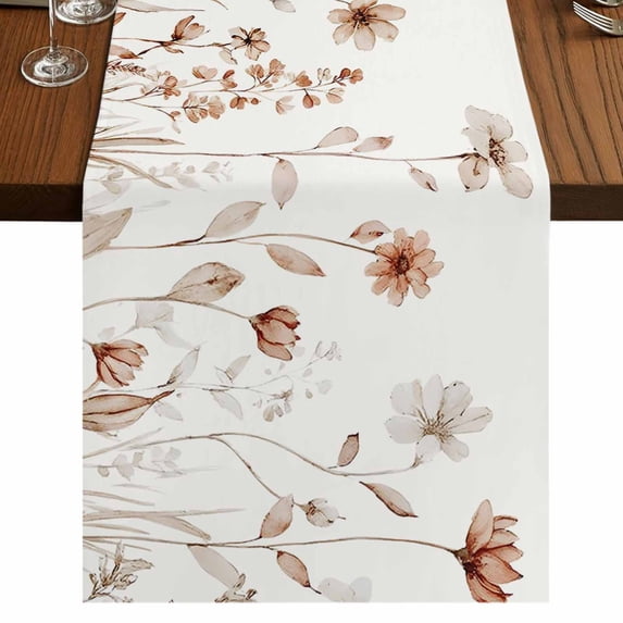 Table Runners 90 Inches Long Dress Scarves, Brown Red Spring Floral Farmhouse Coffee/Dining/Kitchen Table Runner for Living Room, Summer Flowers Botanical Elegant 13x90 Inch