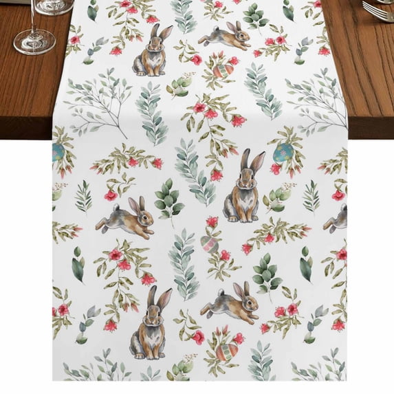Table Runners 90 Inches Long Dress Scarves, Bunny Floral Easter Farmhouse Coffee/Dining/Kitchen Table Runner for Living Room, Elegant Pastoral Spring Floral 13x90 Inch