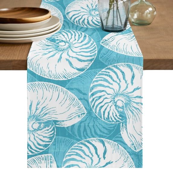 Table Runners 90 Inches Long Dress Scarves, Coastal Shell Teal Blue Farmhouse Coffee/Dining/Kitchen Table Decor Table Runner for Living Room, Summer Ocean Shell Beach 13x90 Inch