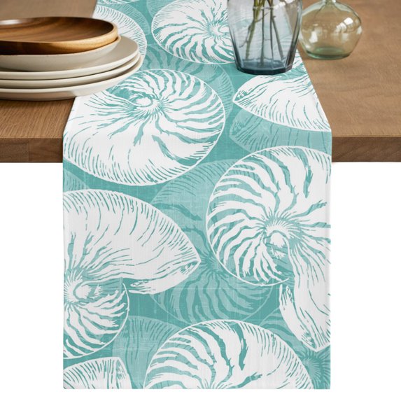 Table Runners 90 Inches Long Dress Scarves, Coastal Shell Turquoise Farmhouse Coffee/Dining/Kitchen Table Decor Table Runner for Living Room, Summer Ocean Shell Beach 13x90 Inch