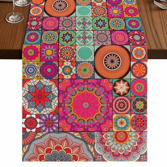 Table Runners 90 Inches Long Dress Scarves, Colorful Ethnic Farmhouse Coffee/Dining/Kitchen Table Runner for Living Room, Modern Abstract National Geometric Red 13x90 Inch