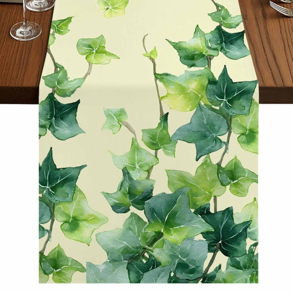 Table Runners 90 Inches Long Dress Scarves, Country Leaves Farmhouse Coffee/Dining/Kitchen Table Runner for Living Room, Green Leaf Branches Vine Botanical Rustic 13x90 Inch