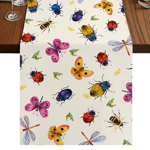 Table Runners 90 Inches Long Dress Scarves, Cute Butterfly Dragonfly Farmhouse Coffee/Dining/Kitchen Table Runner for Living Room, Farmhouse Botanical Floral Beige 13x90 Inch