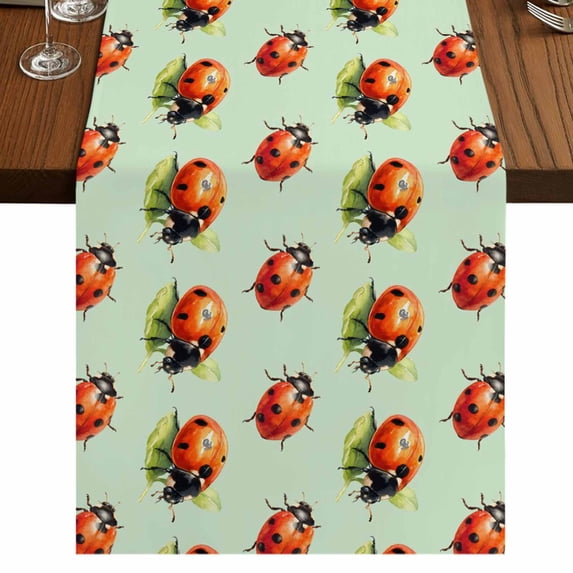 Table Runners 90 Inches Long Dress Scarves, Cute Ladybugs Farmhouse Coffee/Dining/Kitchen Table Runner for Living Room, Spring Botanical Leaves Green 13x90 Inch