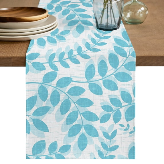 Table Runners 90 Inches Long Dress Scarves, Cyan Blue Leaves Farmhouse Coffee/Dining/Kitchen Table Decor Table Runner for Living Room, Summer Farmhouse Botanical Boho Branch 13x90 Inch
