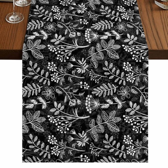 Table Runners 90 Inches Long Dress Scarves, Dandelion Farmhouse Coffee/Dining/Kitchen Table Runner for Living Room, Modern Minimalist Abstract Flowers Black 13x90 Inch