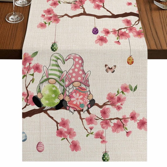 Table Runners 90 Inches Long Dress Scarves, Easter Farmhouse Coffee/Dining/Kitchen Table Runner for Living Room, Country Spring Gnomes Flowers Colorful Eggs Retro 13x90 Inch