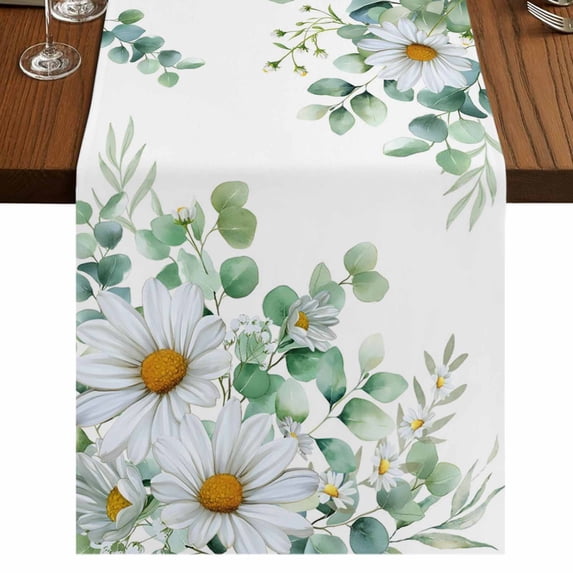 Table Runners 90 Inches Long Dress Scarves, Eucalyptus Leaves Farmhouse Coffee/Dining/Kitchen Table Runner for Living Room, Daisy Spring Floral Botanical Watercolor 13x90 Inch