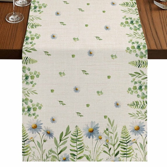 Table Runners 90 Inches Long Dress Scarves, Farmhouse Botancial Farmhouse Coffee/Dining/Kitchen Table Runner for Living Room, Pastoral Daisy Leaves Rustic Burlap 13x90 Inch