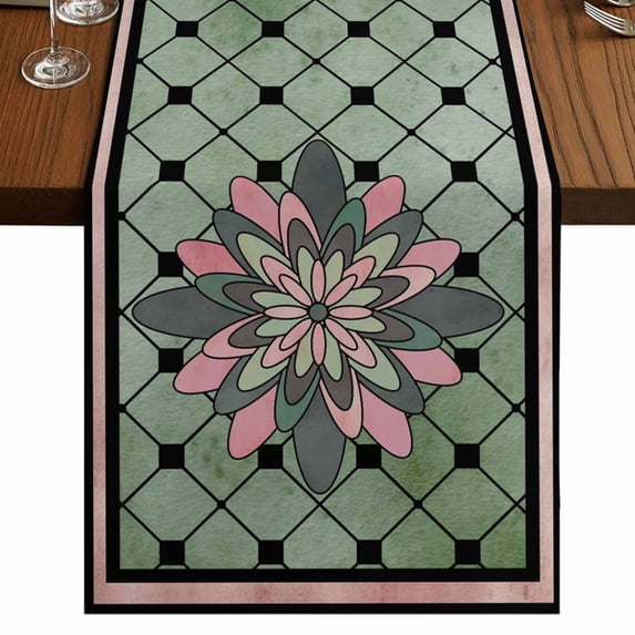 Table Runners 90 Inches Long Dress Scarves, Farmhouse Flowers Farmhouse Coffee/Dining/Kitchen Table Runner for Living Room, Ethnic Retro Abstract Pattern Lattice 13x90 Inch
