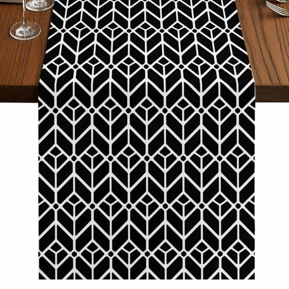 Table Runners 90 Inches Long Dress Scarves, Geometric Farmhouse Coffee/Dining/Kitchen Table Runner for Living Room, Modern Abstract Lines Texture Black 13x90 Inch