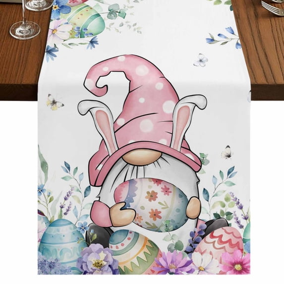 Table Runners 90 Inches Long Dress Scarves, Gnomes Easter Farmhouse Coffee/Dining/Kitchen Table Runner for Living Room, Colorful Spring Floral Eggs Weeping 13x90 Inch