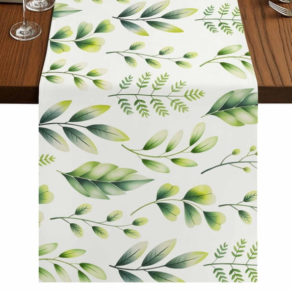 Table Runners 90 Inches Long Dress Scarves, Green Leaves Farmhouse Coffee/Dining/Kitchen Table Runner for Living Room, Summer Botanical Farmhouse Leaf Watercolor 13x90 Inch