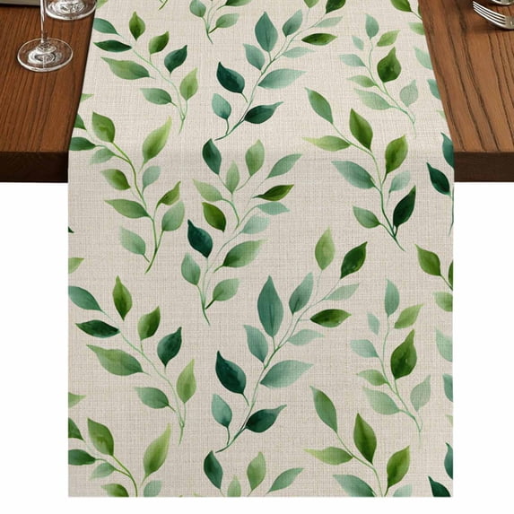 Table Runners 90 Inches Long Dress Scarves, Green Leaves Farmhouse Coffee/Dining/Kitchen Table Runner for Living Room, Watercolor Spring Botanical Country Beige 13x90 Inch
