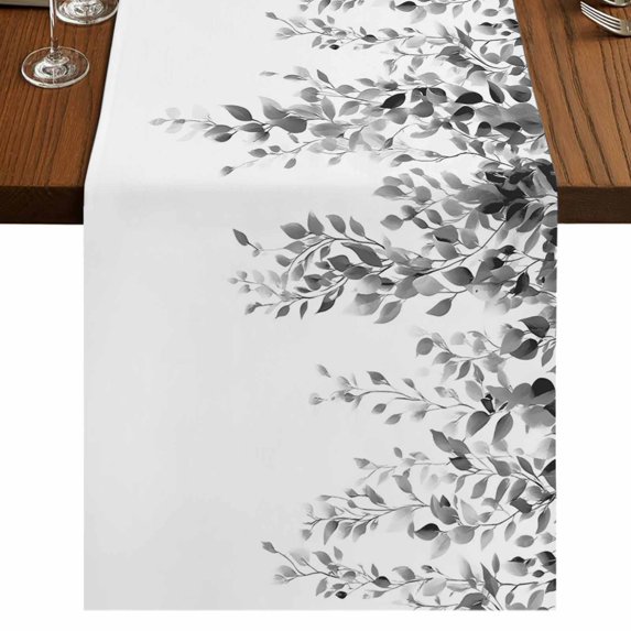 Table Runners 90 Inches Long Dress Scarves, Grey Eucalyptus Farmhouse Coffee/Dining/Kitchen Table Runner for Living Room, Weeping Botanical Leaf Watercolor 13x90 Inch