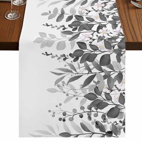 Table Runners 90 Inches Long Dress Scarves, Grey Leaves Farmhouse Coffee/Dining/Kitchen Table Runner for Living Room, Summer Botanical 13x90 Inch