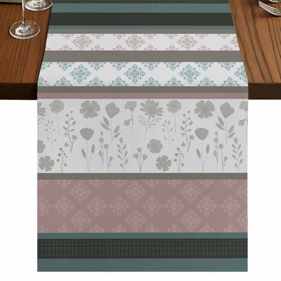 Table Runners 90 Inches Long Dress Scarves, Grey Stripes Abstract Farmhouse Coffee/Dining/Kitchen Table Runner for Living Room, Geometric Spring Flowers Country 13x90 Inch
