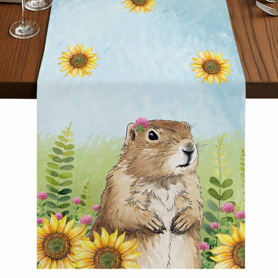 Table Runners 90 Inches Long Dress Scarves, Groundhog Day Farmhouse Coffee/Dining/Kitchen Table Runner for Living Room, Sunflower Spring Floral Botanical Blue 13x90 Inch