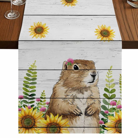 Table Runners 90 Inches Long Dress Scarves, Groundhog Day Farmhouse Coffee/Dining/Kitchen Table Runner for Living Room, Sunflower Spring Floral Botanical Vintage 13x90 Inch