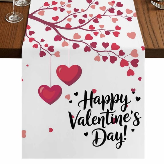 Table Runners 90 Inches Long Dress Scarves, Happy Valentines Day Farmhouse Coffee/Dining/Kitchen Table Runner for Living Room, Red Love Branches Spring 13x90 Inch