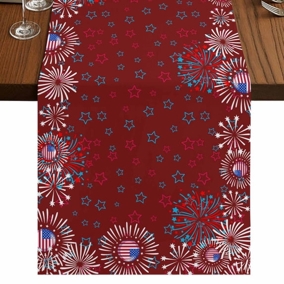 Table Runners 90 Inches Long Dress Scarves, Independence Day Farmhouse Coffee/Dining/Kitchen Table Runner for Living Room, Red Fireworks Blue Stars Sparklers US Flag 13x90 Inch