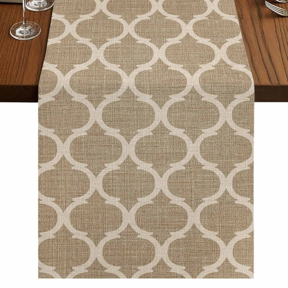 Table Runners 90 Inches Long Dress Scarves, Khaki Moroccan Farmhouse Coffee/Dining/Kitchen Table Runner for Living Room, Boho Retro Country Abstract Geometric Grid 13x90 Inch