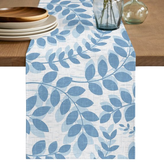 Table Runners 90 Inches Long Dress Scarves, Lake Blue Leaves Farmhouse Coffee/Dining/Kitchen Table Decor Table Runner for Living Room, Summer Farmhouse Botanical Boho Branch 13x90 Inch