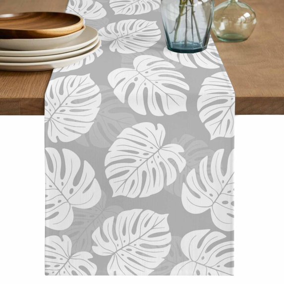 Table Runners 90 Inches Long Dress Scarves, Monstera Leaves Farmhouse Coffee/Dining/Kitchen Table Decor Table Runner for Living Room, Modern Minimalist Botanical Tropical Gray 13x90 Inch