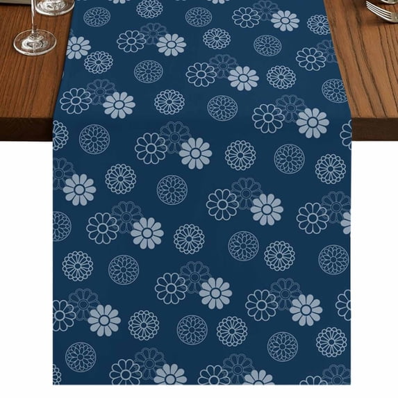 Table Runners 90 Inches Long Dress Scarves, Navy Blue Daisy Farmhouse Coffee/Dining/Kitchen Table Runner for Living Room, Modern Farmhouse Chrysanthemum Floral 13x90 Inch