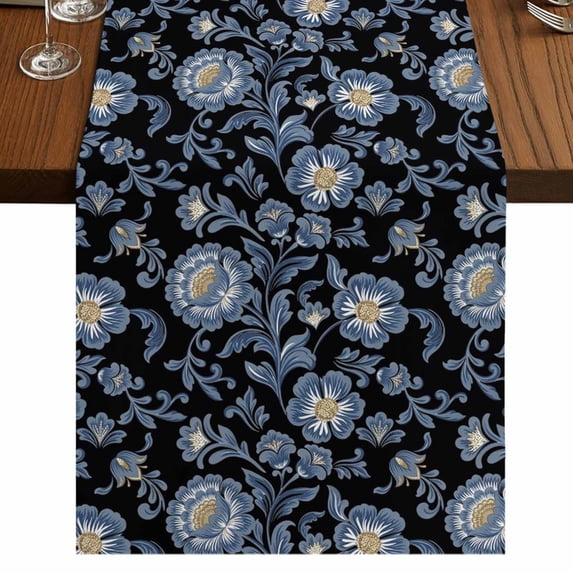 Table Runners 90 Inches Long Dress Scarves, Navy Blue Flowers Farmhouse Coffee/Dining/Kitchen Table Runner for Living Room, Spring Floral Elegant Pastoral 13x90 Inch