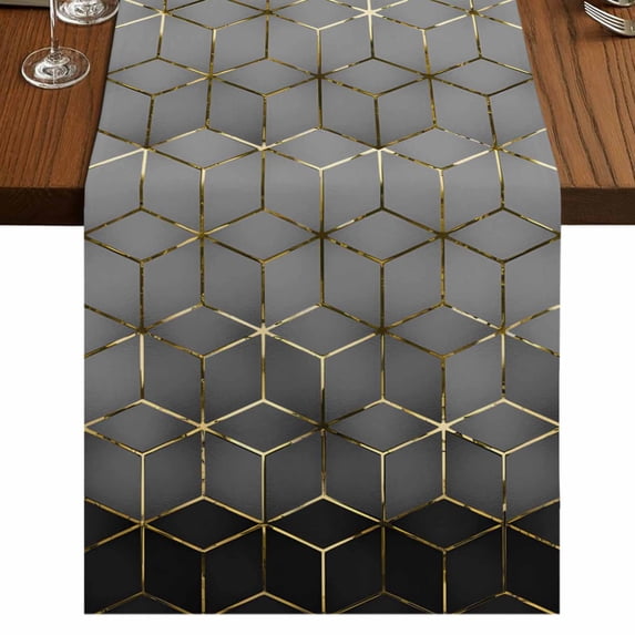 Table Runners 90 Inches Long Dress Scarves, Ombre Gray Geometric Farmhouse Coffee/Dining/Kitchen Table Runner for Living Room, Modern Abstract Art 13x90 Inch